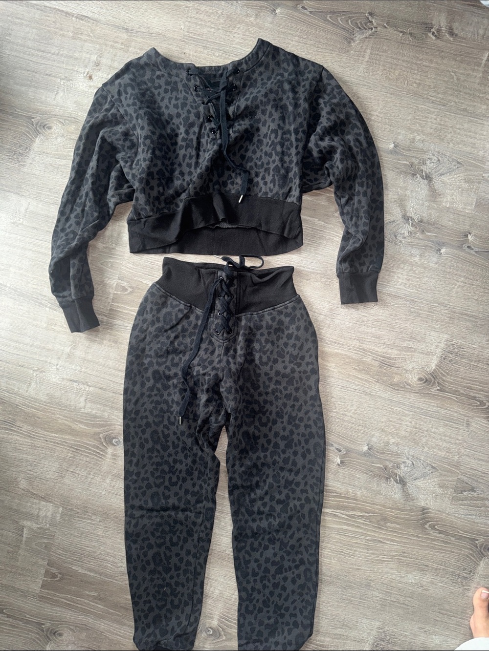 Victoria's Secret Black Leopard-Print Lace-Up Jogger Set